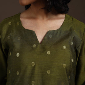 Green Zari Buti A-Line Spun Dupion Silk Kurta Set (Set of 2)