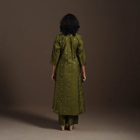 Green Zari Buti A-Line Spun Dupion Silk Kurta Set (Set of 2)