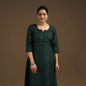 Green Zari Buti Spun Dupion Silk Kurta Set for Women