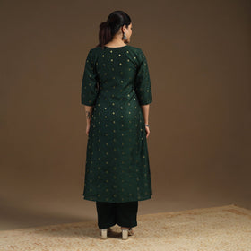 Green Zari Buti Spun Dupion Silk Kurta Set for Women