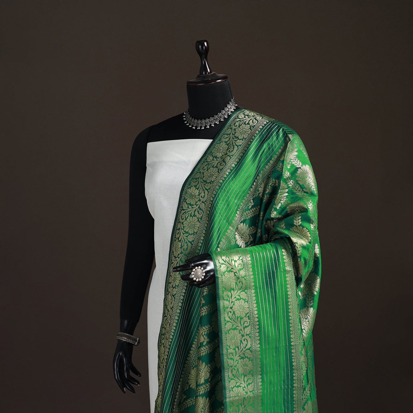 Zari work banarasi silk dupatta 02 - handcrafted