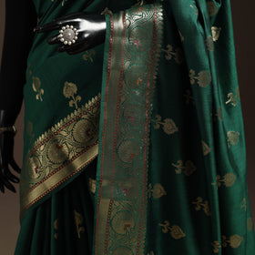 Green - zari work chiniya silk banarasi saree 09
