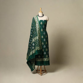 Green - zari work dupion silk 3pc unstitched bandhani dress