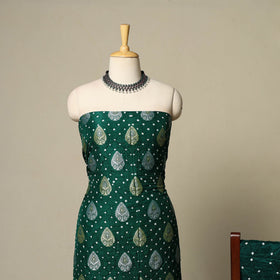 Green - zari work dupion silk 3pc unstitched bandhani dress