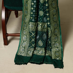 Green - zari work dupion silk 3pc unstitched bandhani dress