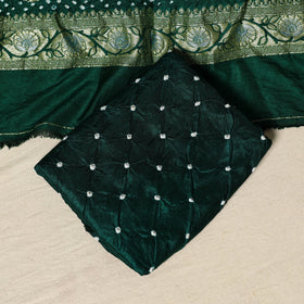 Green - zari work dupion silk 3pc unstitched bandhani dress
