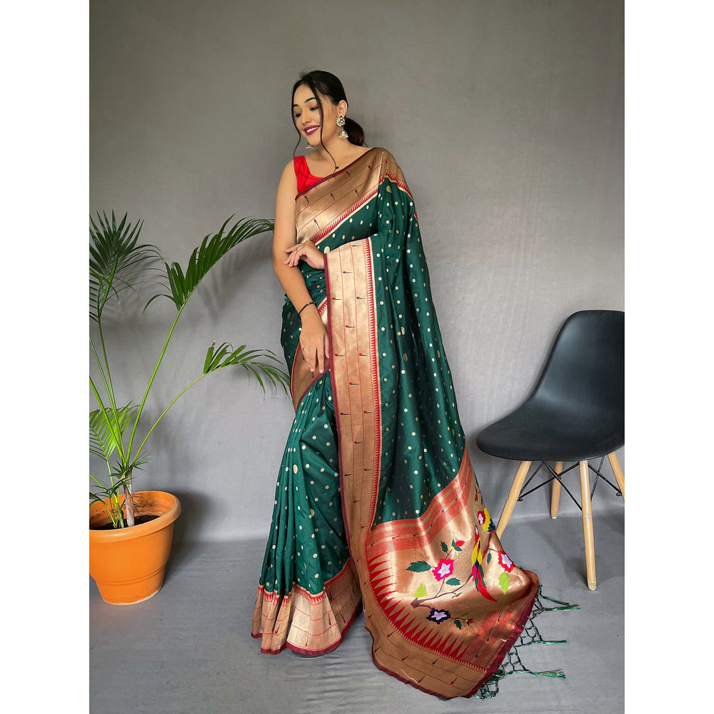 Polka Paithani Green Paithani Silk Handwork Saree