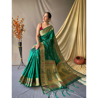 Paithani Green Paithani Silk Handwork Saree