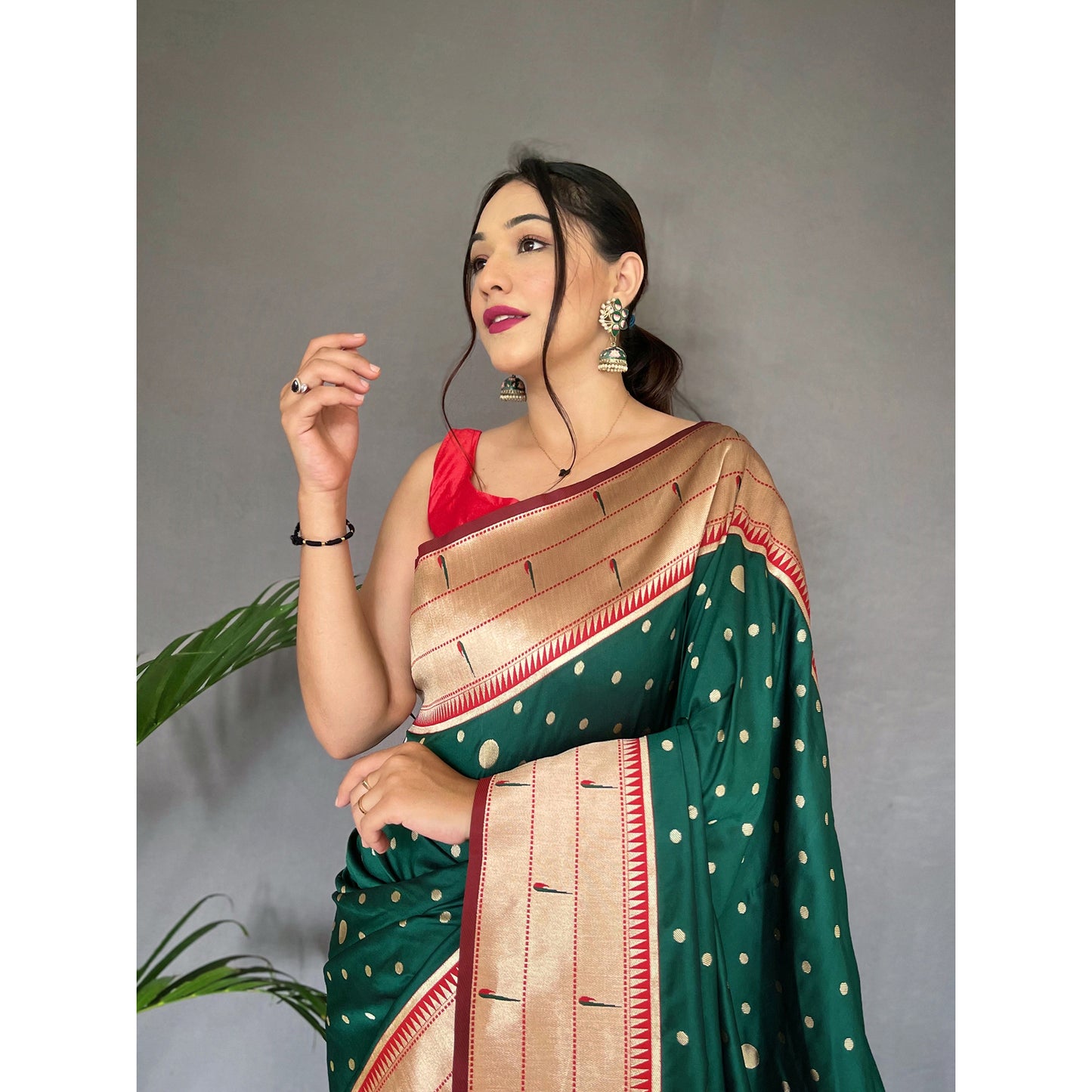 Polka Paithani Green Paithani Silk Handwork Saree