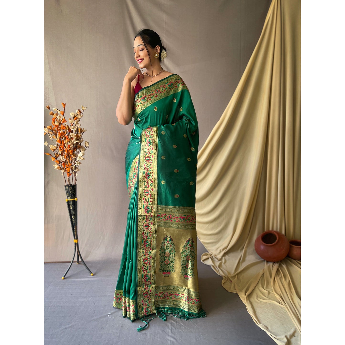 Paithani Green Paithani Silk Handwork Saree