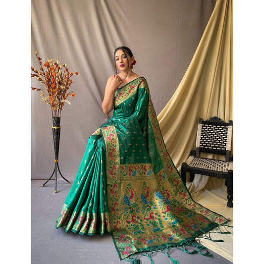 Paithani Green Paithani Silk Handwork Saree