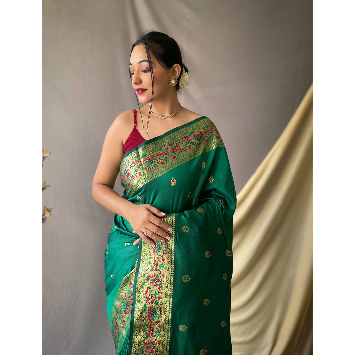 Paithani Green Paithani Silk Handwork Saree