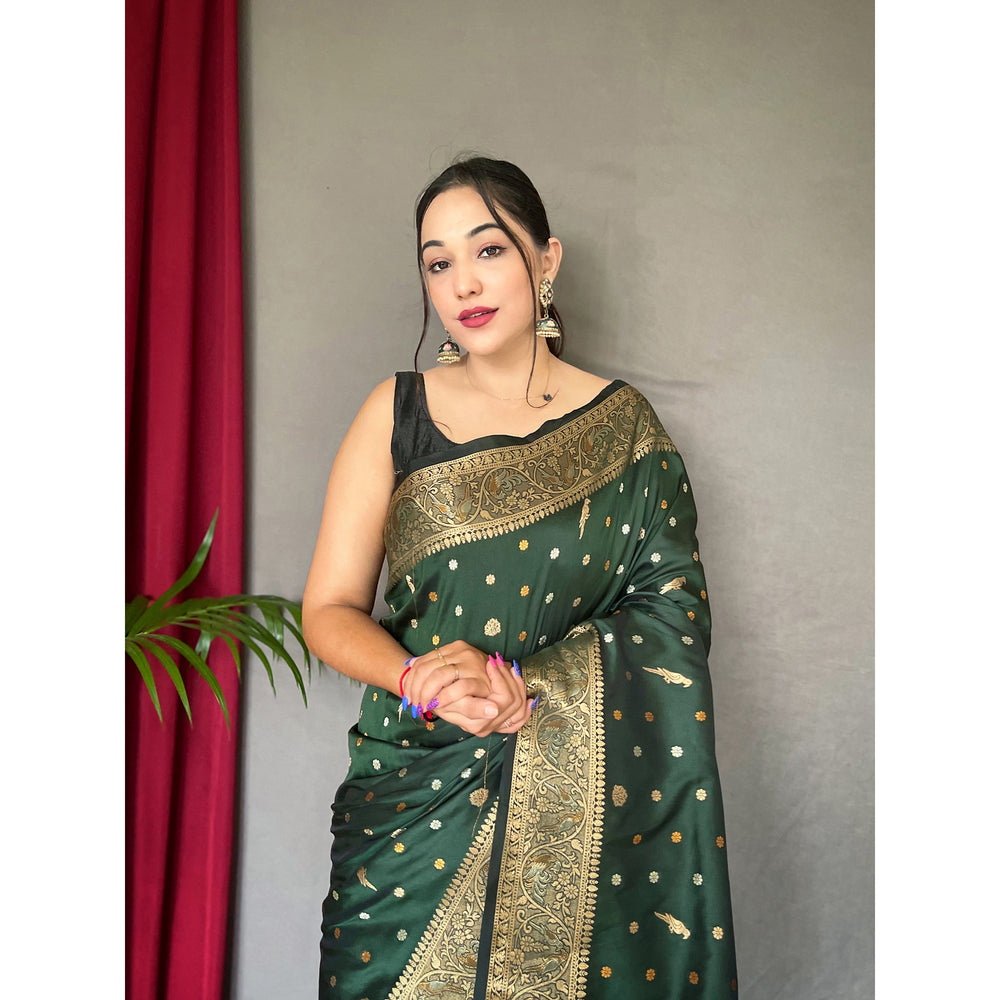 Udaan Green Soft Silk Handwork Saree