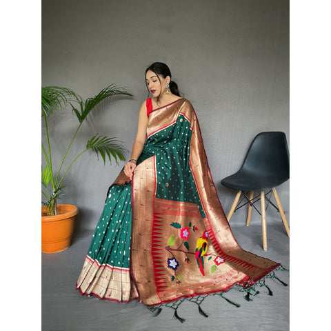 Polka Paithani Green Paithani Silk Handwork Saree