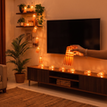 Greenkraft Frill Handcrafted Bamboo String Light (3M), lit in a home in the evening, AI visual of the light, iTokri
