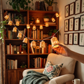 Greenkraft Lumina Handcrafted Bamboo String Light (3M), lit in a home in the evening, AI visual of the light, iTokri