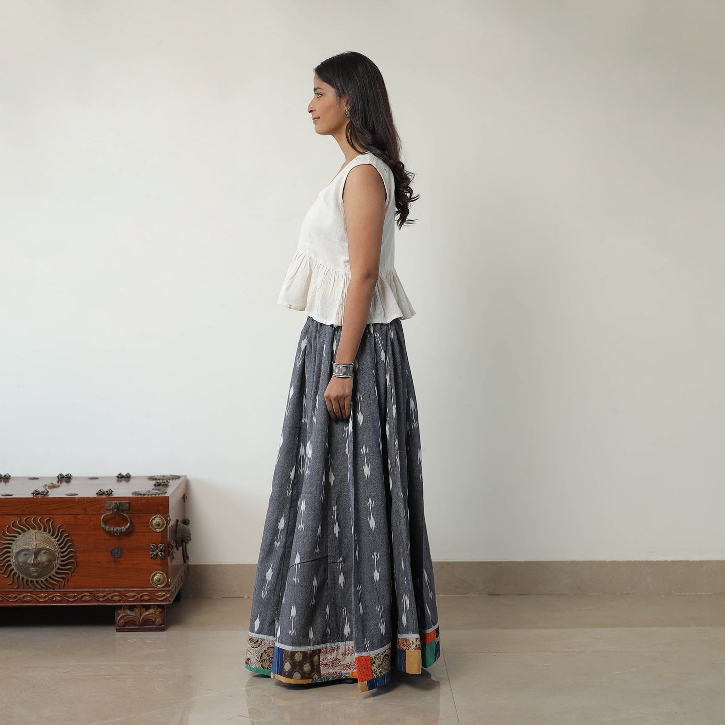Grey - 24 kali cotton pochampally ikat skirt 02
