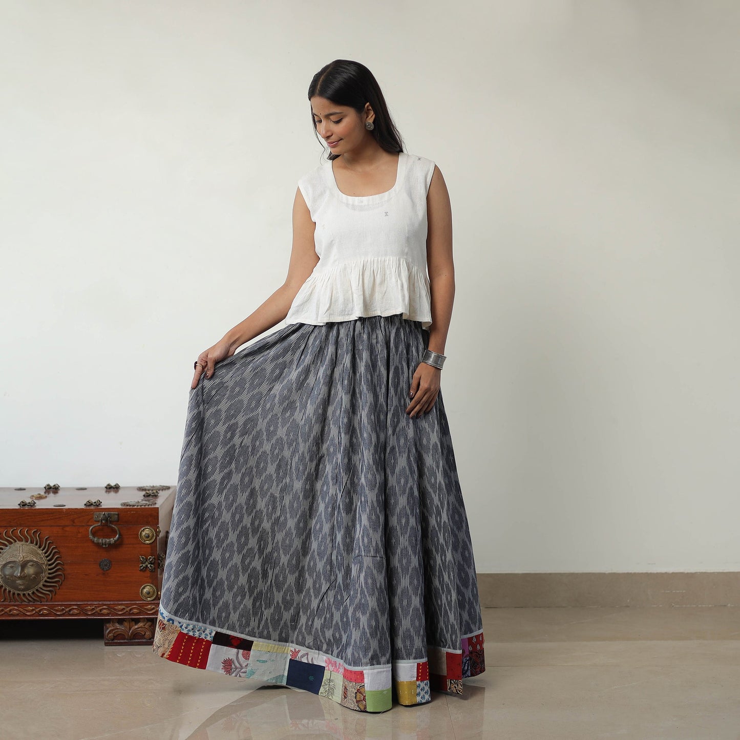 Grey - 24 kali cotton pochampally ikat skirt 03