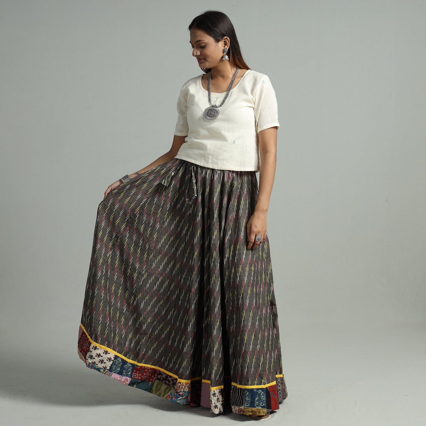 Grey - 24 kali cotton pochampally ikat skirt 03