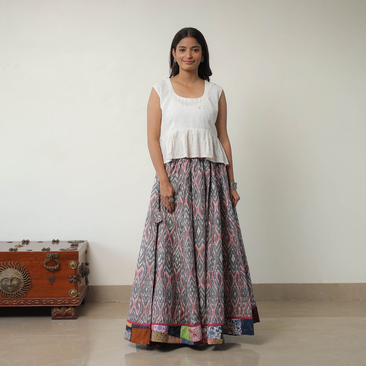 Grey - 24 kali cotton pochampally ikat skirt 06