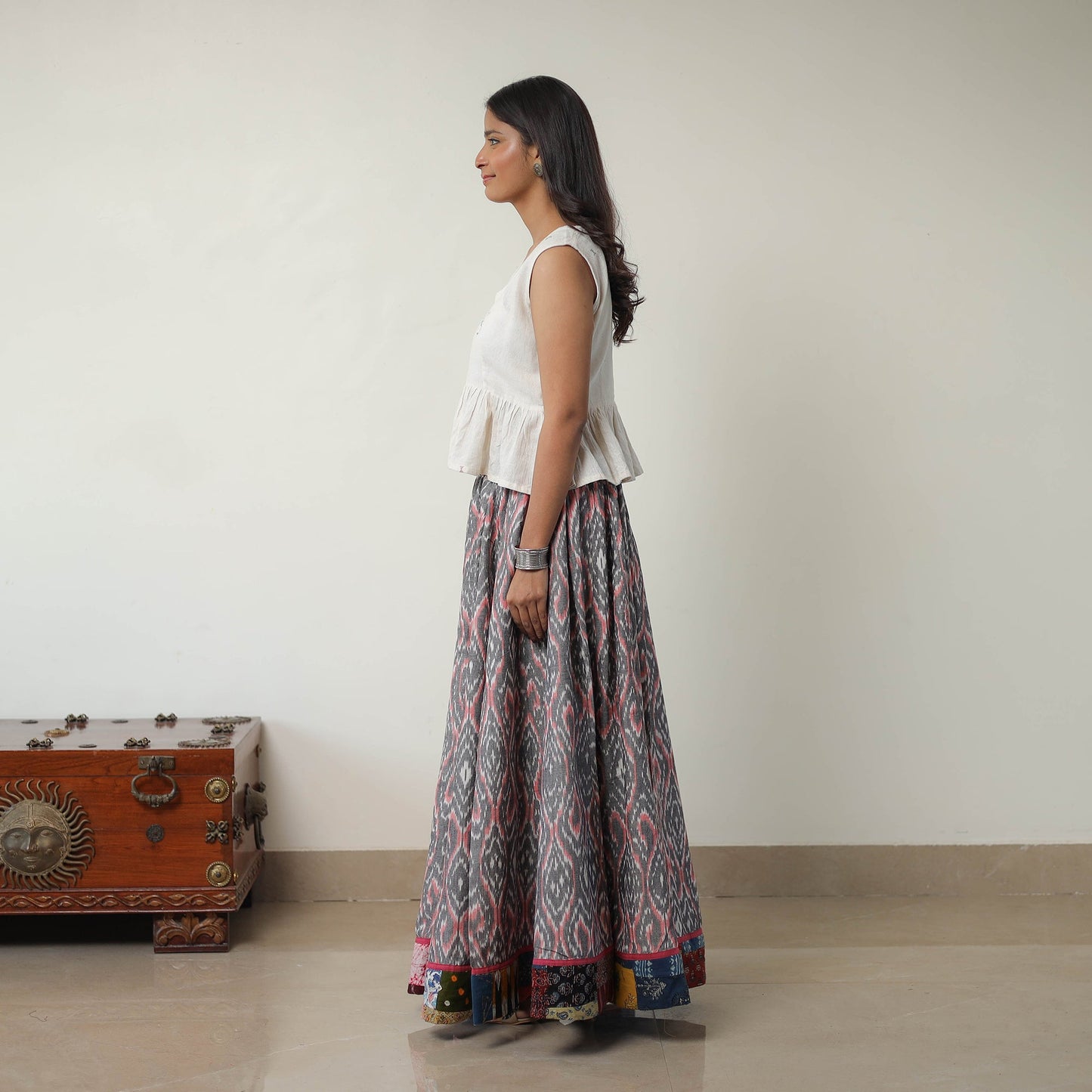 Grey - 24 kali cotton pochampally ikat skirt 06