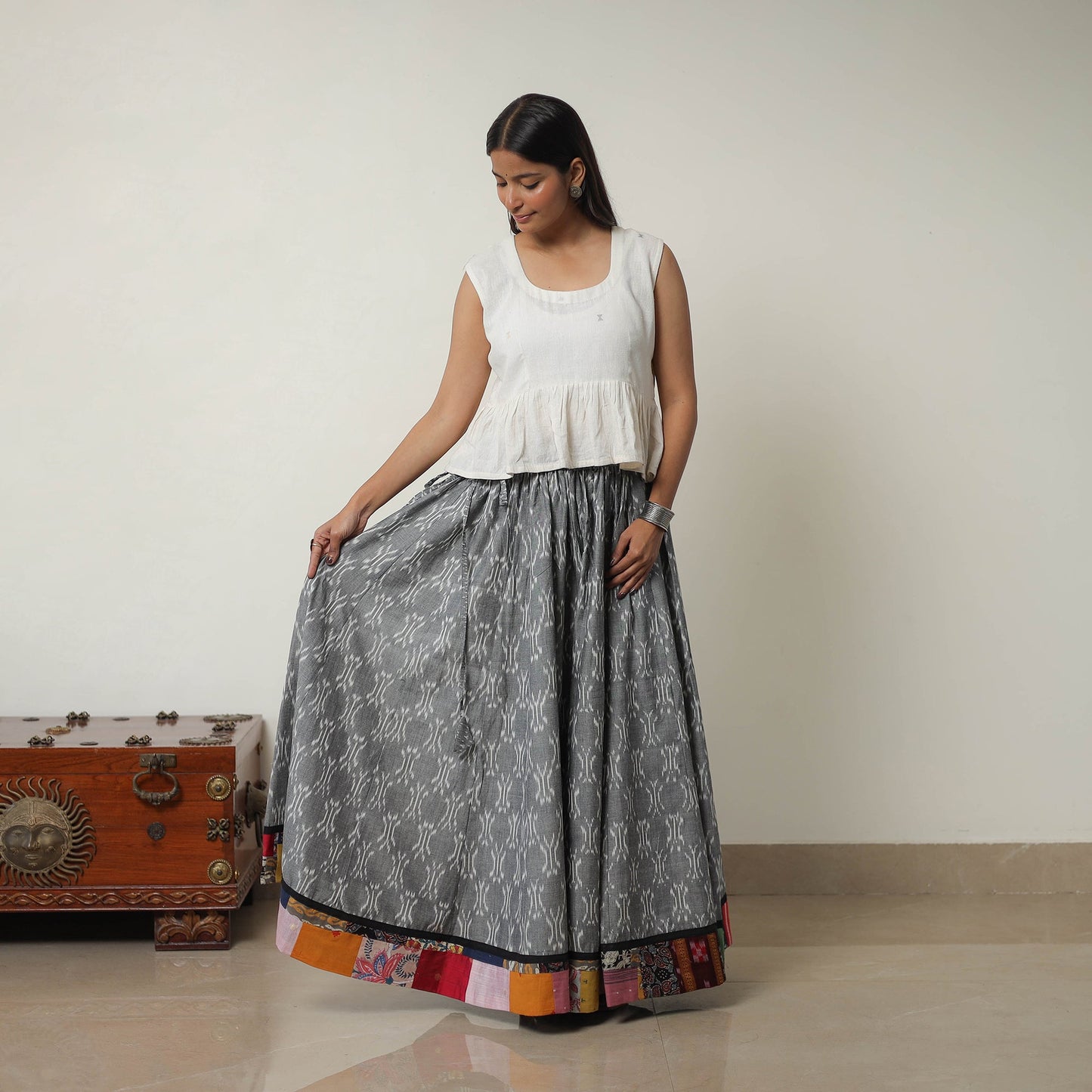 Grey - 24 kali cotton pochampally ikat skirt 12