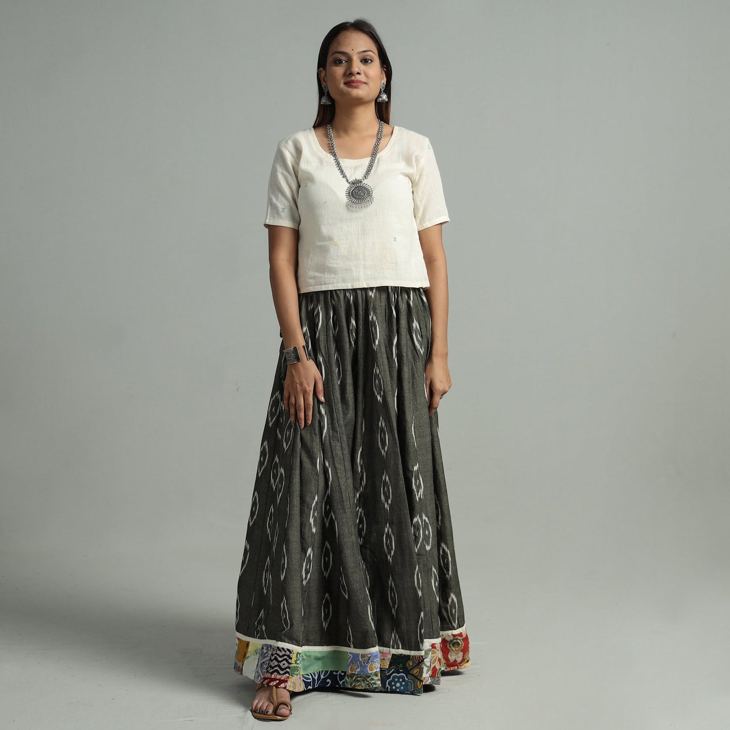 Grey - 24 kali cotton pochampally ikat skirt 14