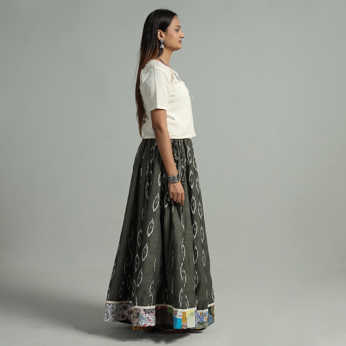 Grey - 24 kali cotton pochampally ikat skirt 14