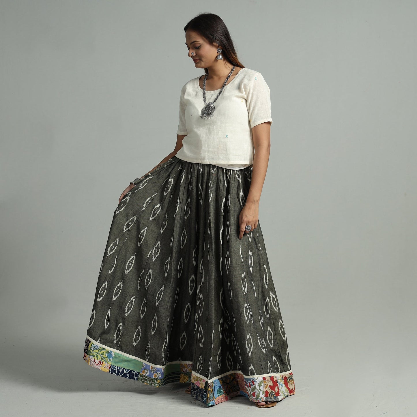 Grey - 24 kali cotton pochampally ikat skirt 14