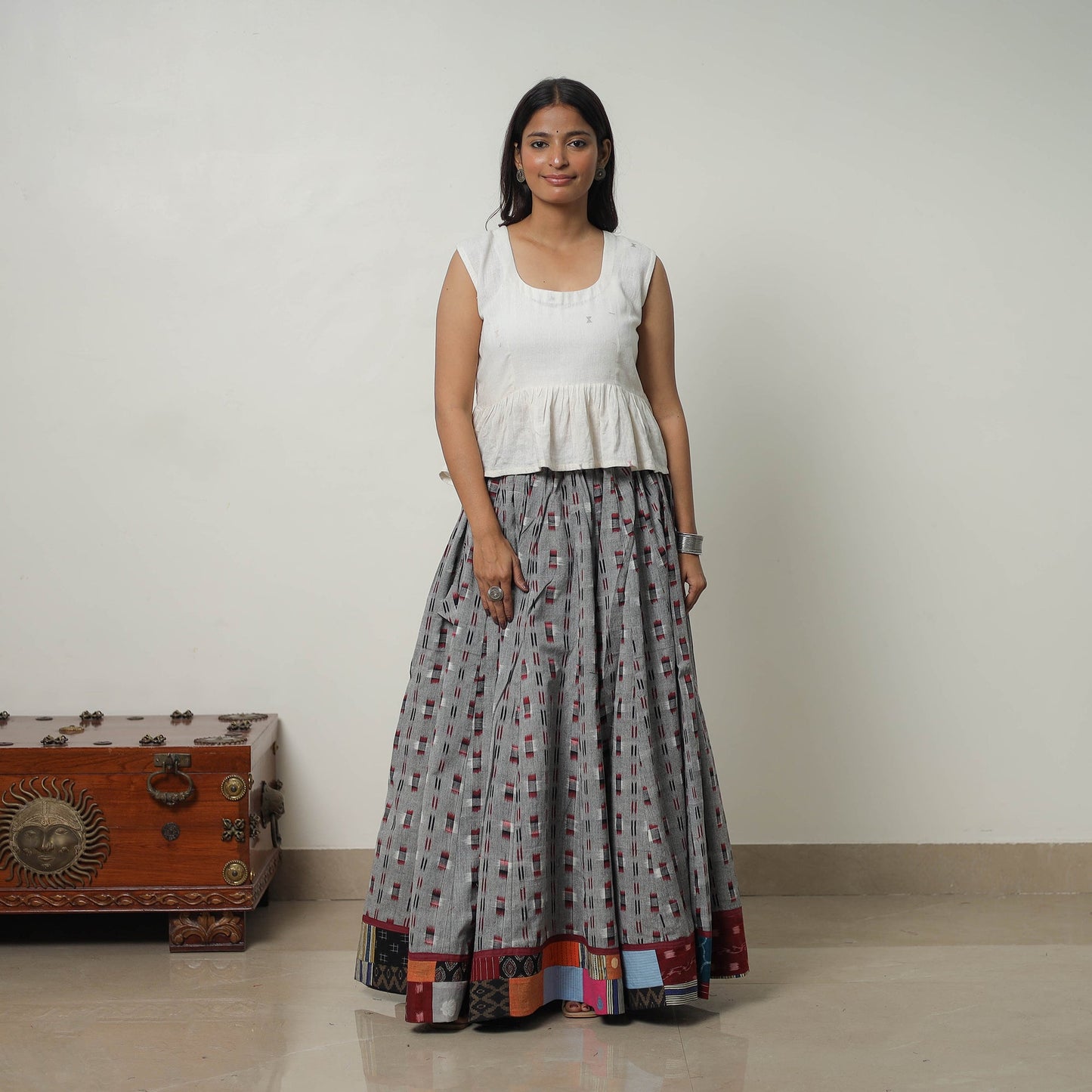 Grey - 24 kali cotton pochampally ikat skirt 29