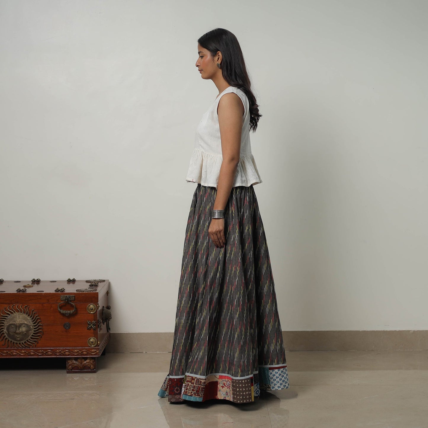 Grey - 24 kali cotton pochampally ikat skirt 32