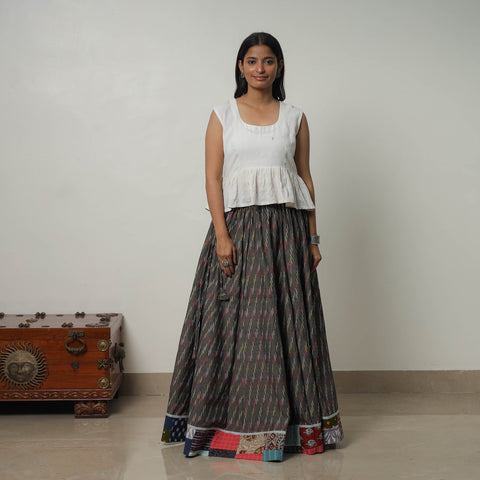 Grey - 24 kali cotton pochampally ikat skirt 32