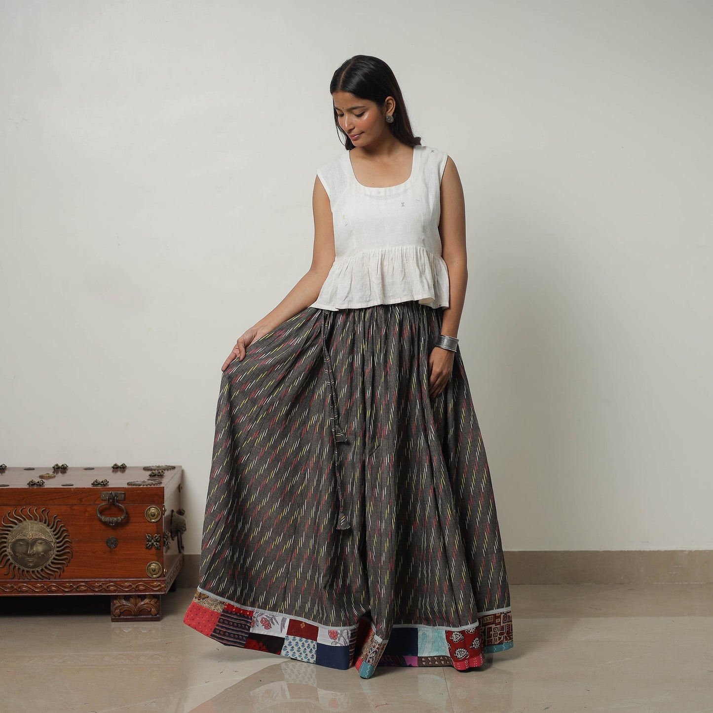 Grey - 24 kali cotton pochampally ikat skirt 32