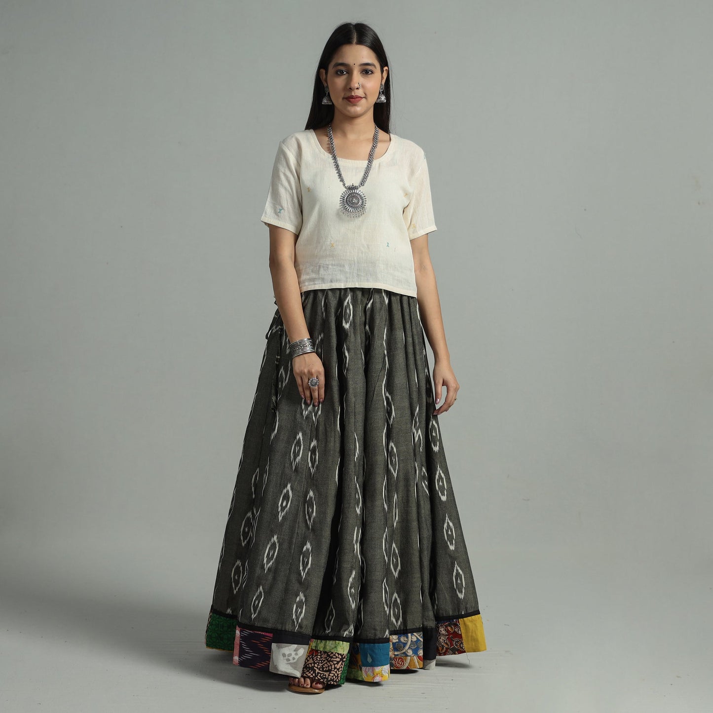 Grey - 24 kali cotton pochampally ikat skirt 41