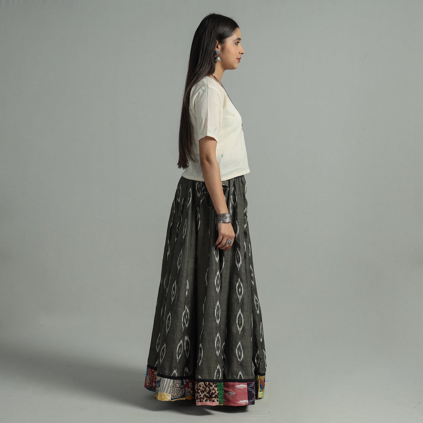 Grey - 24 kali cotton pochampally ikat skirt 41
