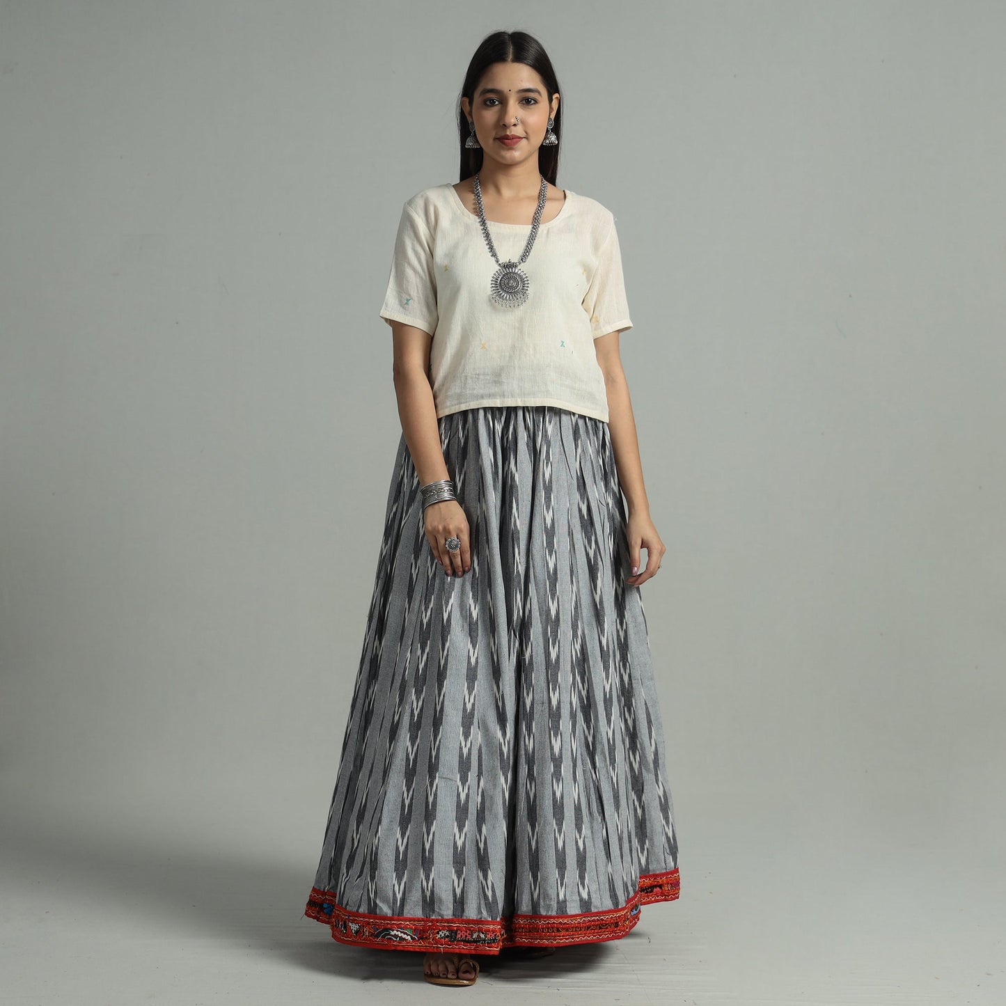 Grey - 24 kali cotton pochampally ikat skirt 42