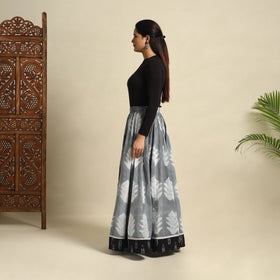 Grey - 24 Kali Shibori Tie-Dye Cotton Long Skirt with Ikat Border 12