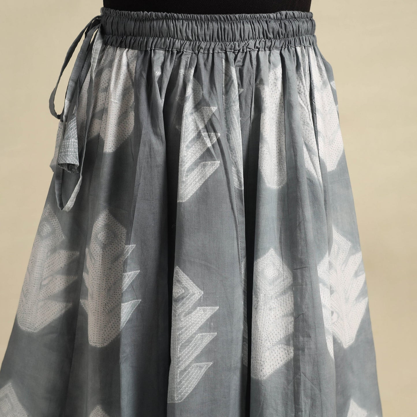 Grey - 24 Kali Shibori Tie-Dye Cotton Long Skirt with Ikat Border 12