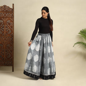 Grey - 24 Kali Shibori Tie-Dye Cotton Long Skirt with Ikat Border 12