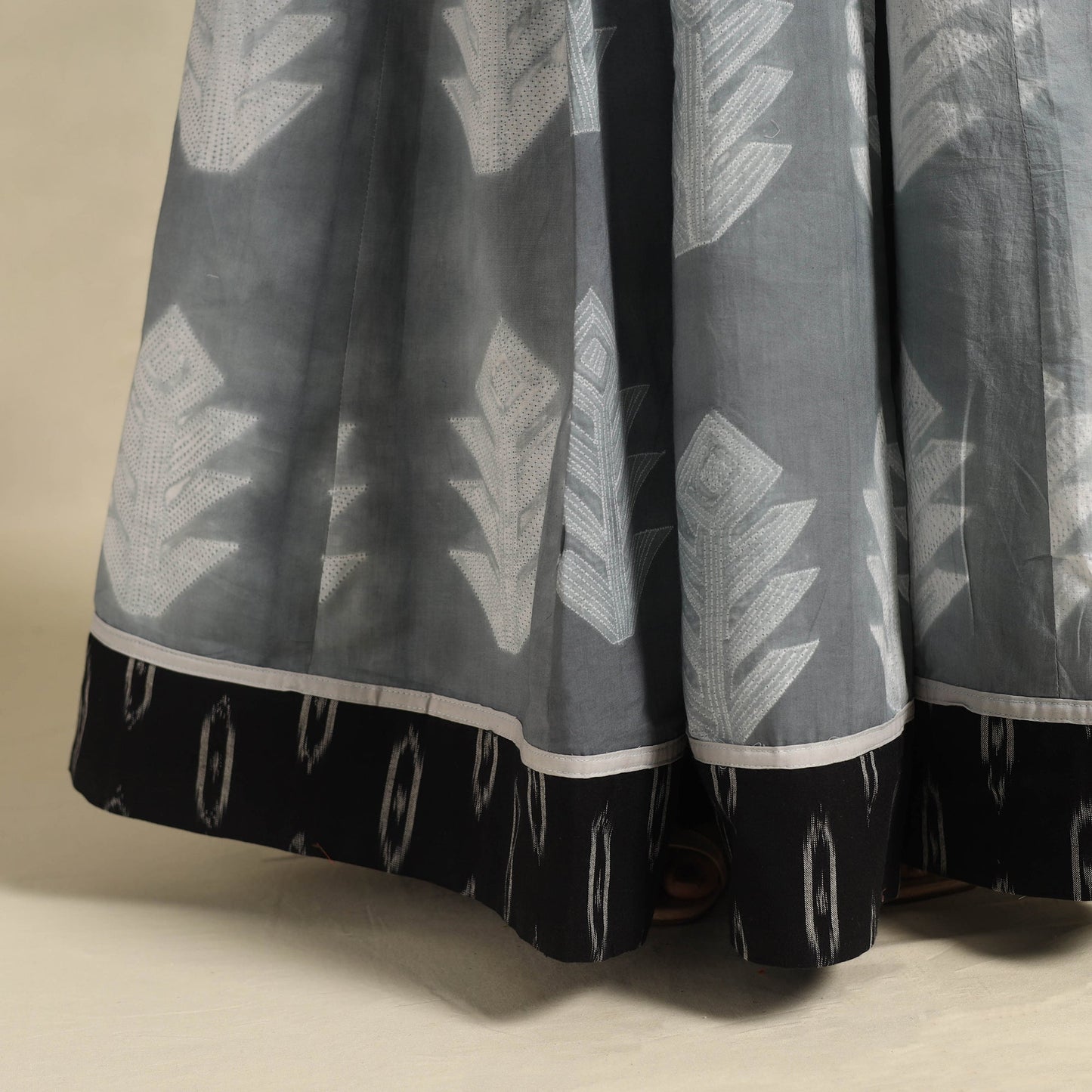 Grey - 24 Kali Shibori Tie-Dye Cotton Long Skirt with Ikat Border 12