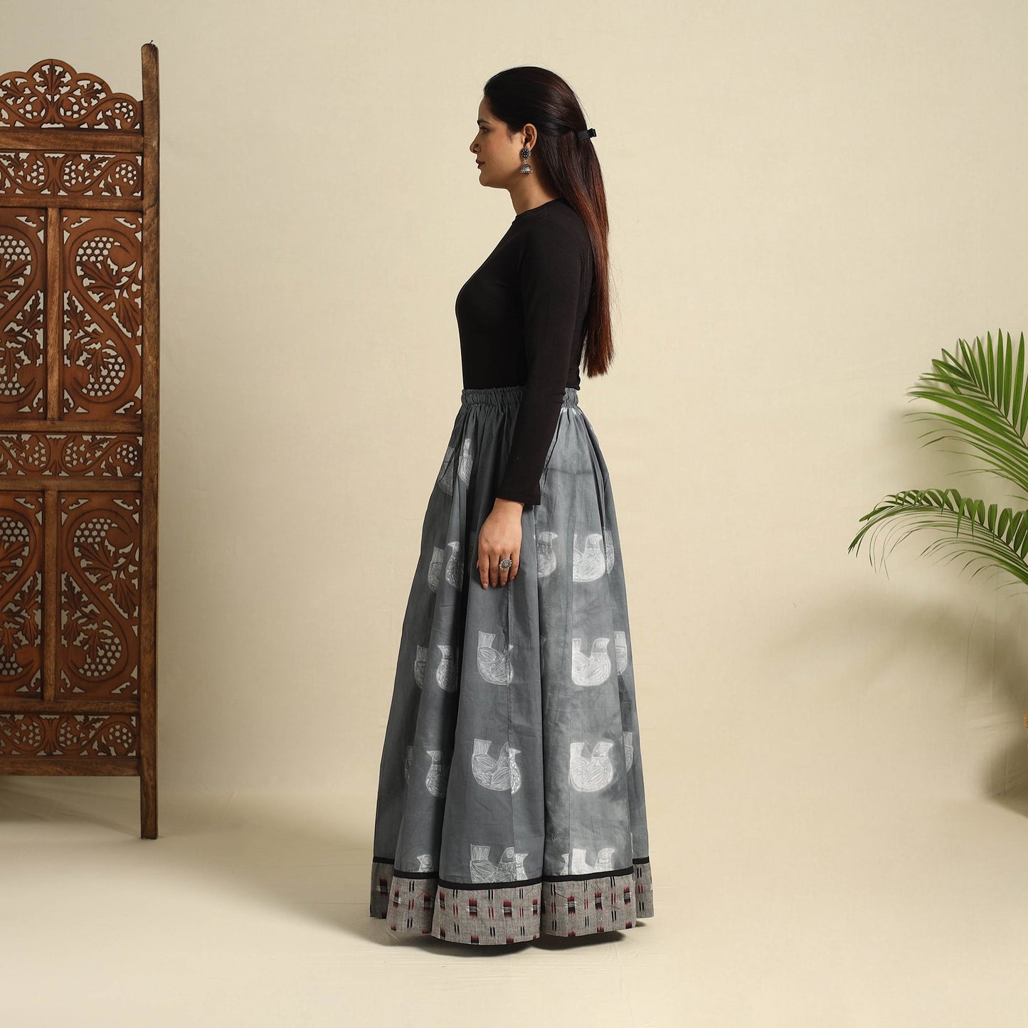 Buy 24 Kali Grey Patchwork Cotton Long Shibori Tie-Dye Skirt