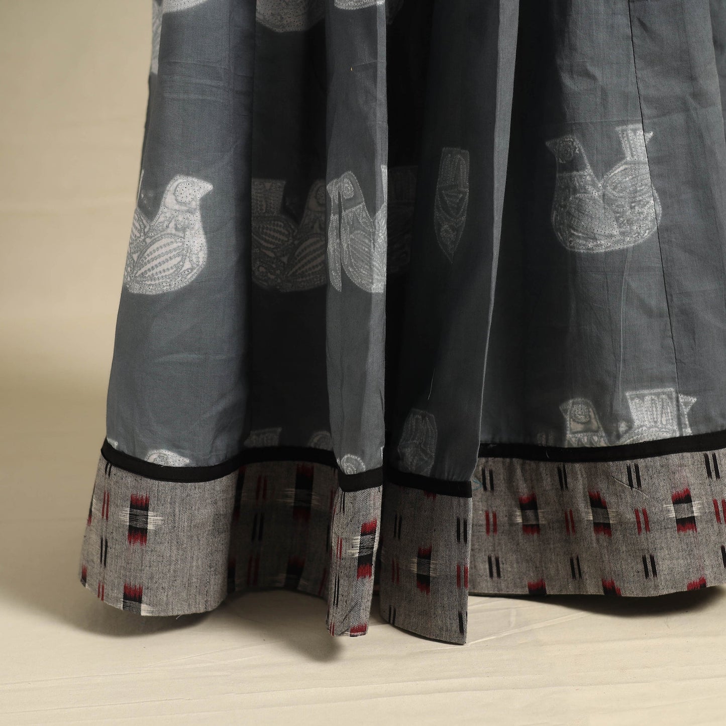 Buy 24 Kali Grey Patchwork Cotton Long Shibori Tie-Dye Skirt
