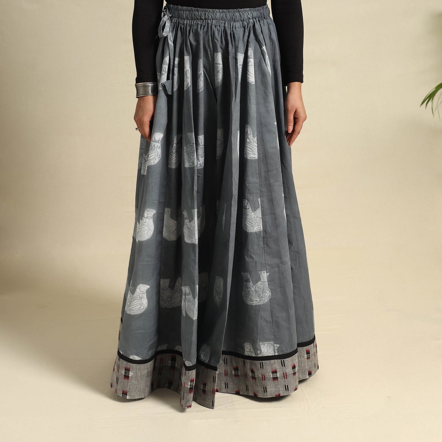 Buy 24 Kali Grey Patchwork Cotton Long Shibori Tie-Dye Skirt