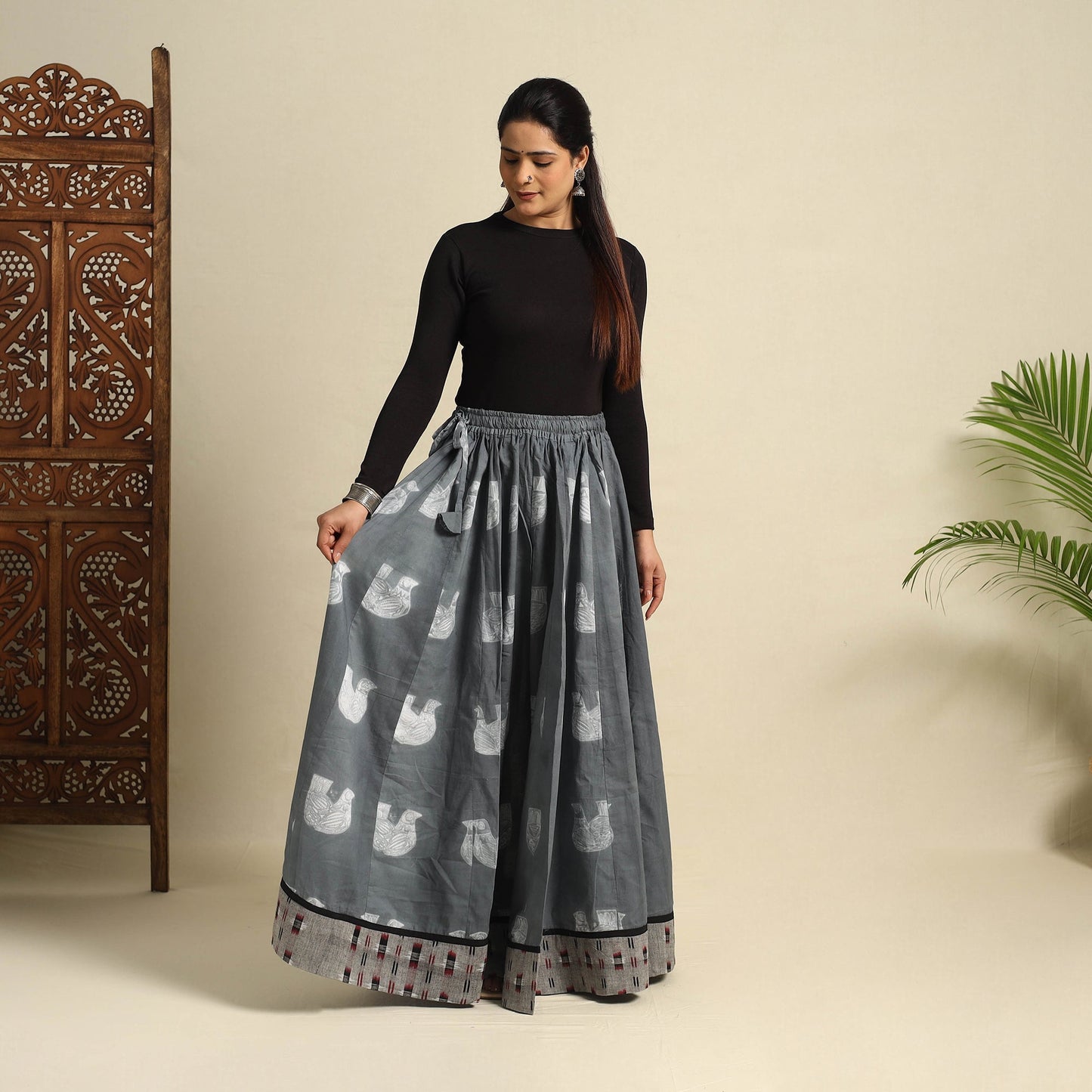 Buy 24 Kali Grey Patchwork Cotton Long Shibori Tie-Dye Skirt