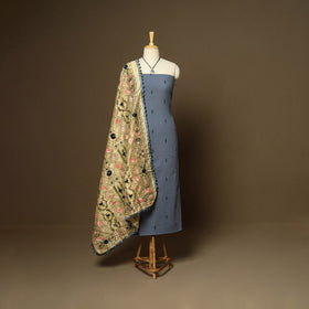 Grey - 2pc cotton unstitched jacquard dress material