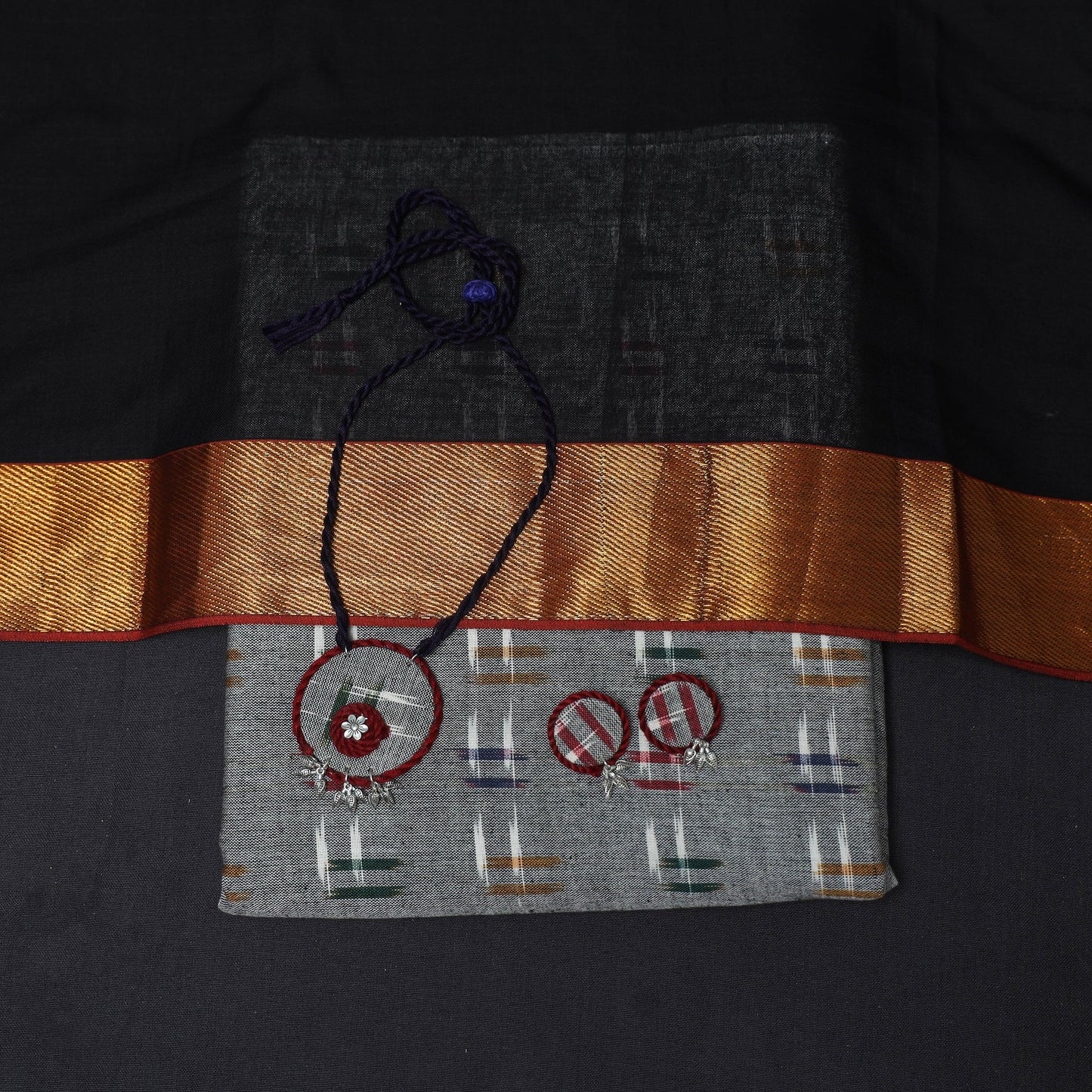 Grey - 2pc cotton unstitched pochampally double ikat dress