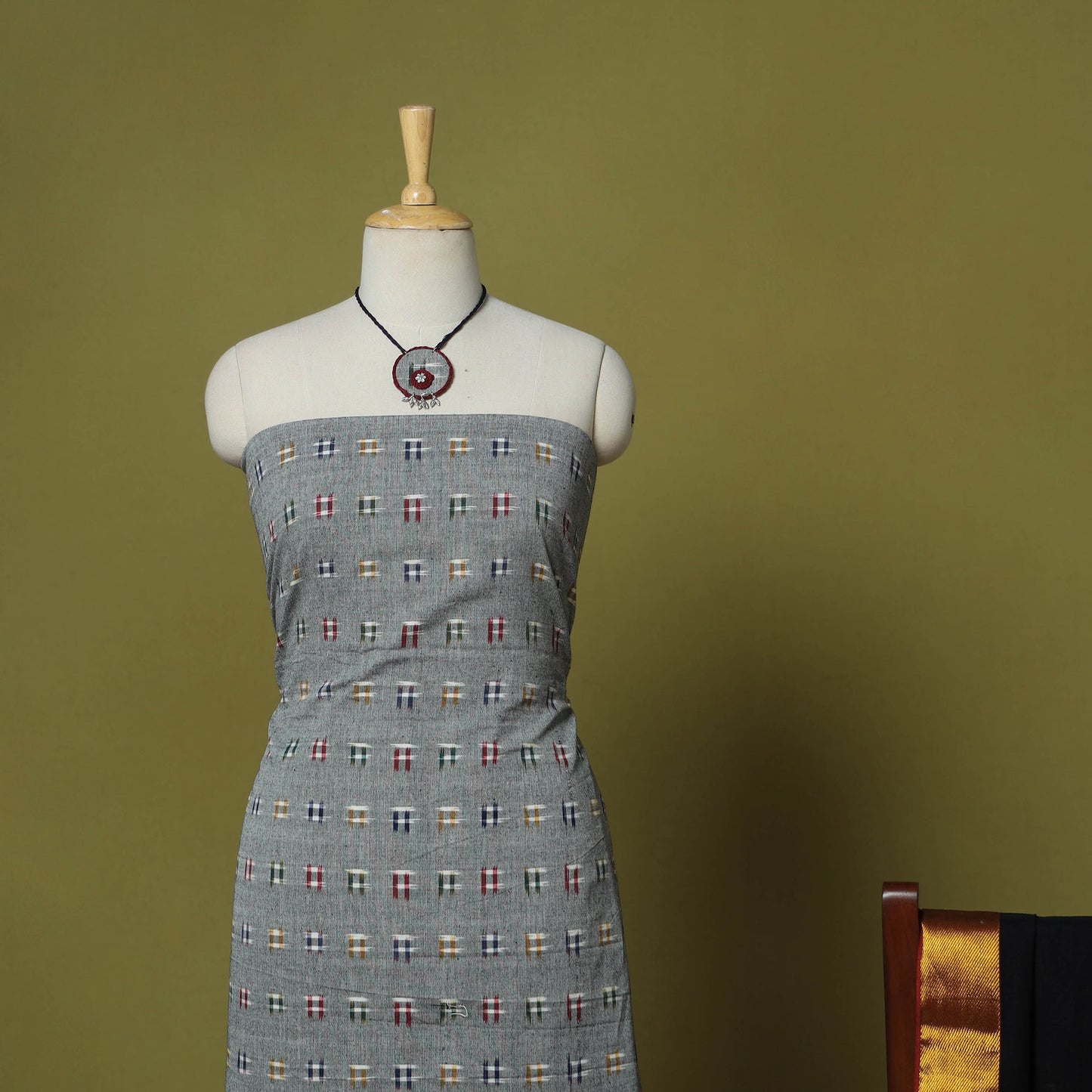 Grey - 2pc cotton unstitched pochampally double ikat dress