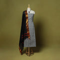 Grey - 2pc cotton unstitched pochampally double ikat dress