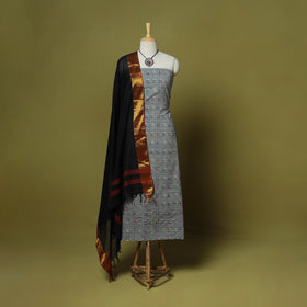 Grey - 2pc cotton unstitched pochampally double ikat dress