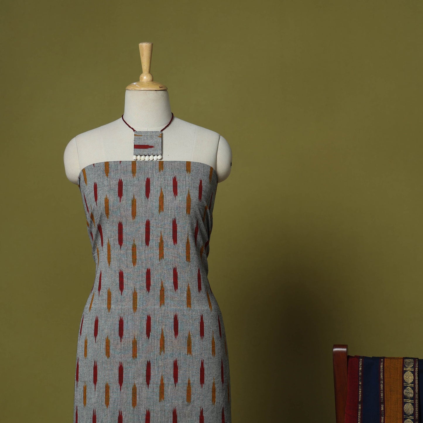 Grey - 2pc cotton unstitched pochampally ikat dress